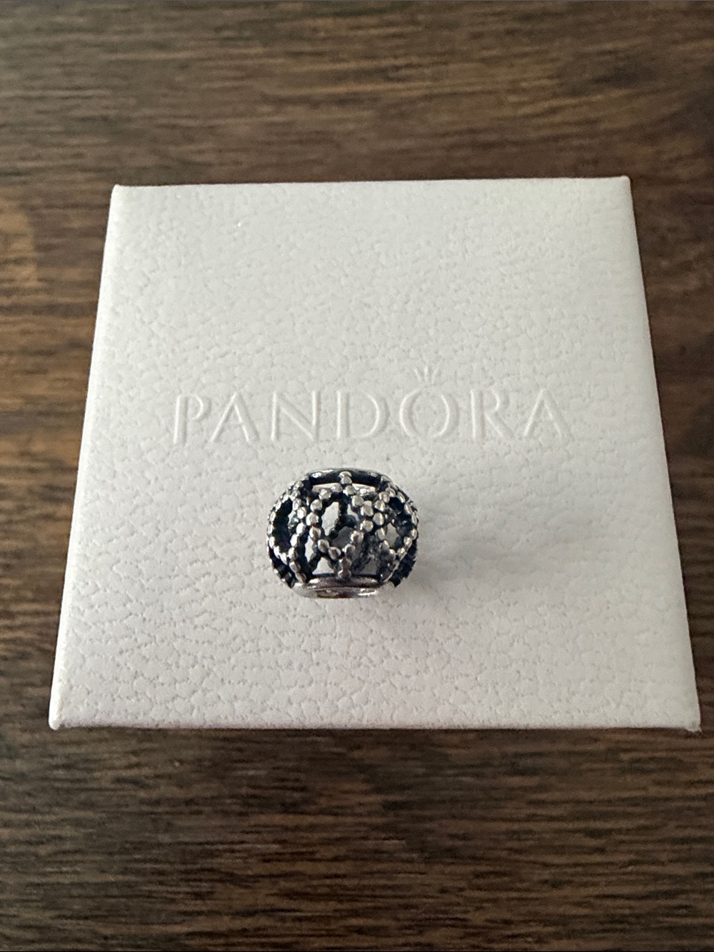 Pandora Silver Floral Filigree Charm with Black Accents